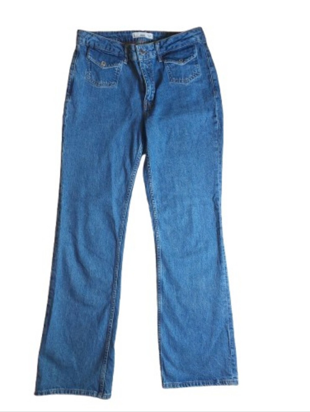 MNG Blue Denim Flared Jeans With Pockets - Size 8
